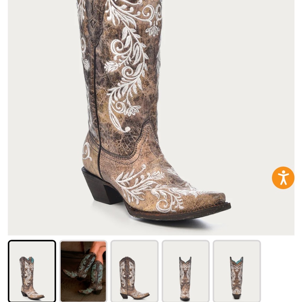 Corral Teal Floral-Print Leather Cowboy Boots - Picture 3 of 3